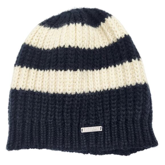 Element Eden Black & Cream Striped Knit Beanie Hat Women's - Picture 1 of 8